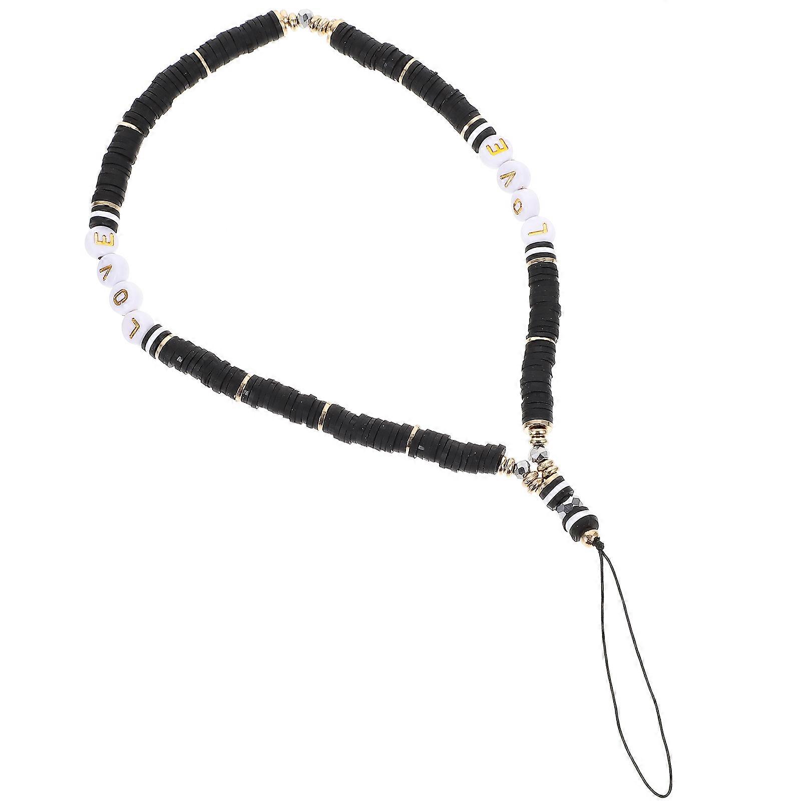 Mobile Phone Charm Strap for Decoration Use with 3Pcs Beaded Black Wrist Straps