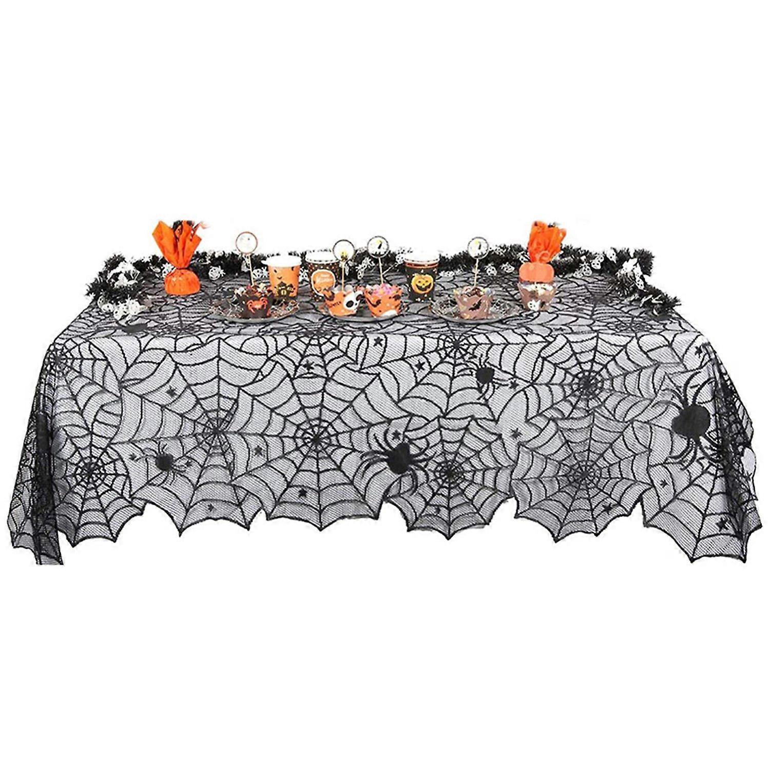Halloween Lace Spider Web Tablecloth Realistic Skull Design for Scary Atmosphere Perfect Party
