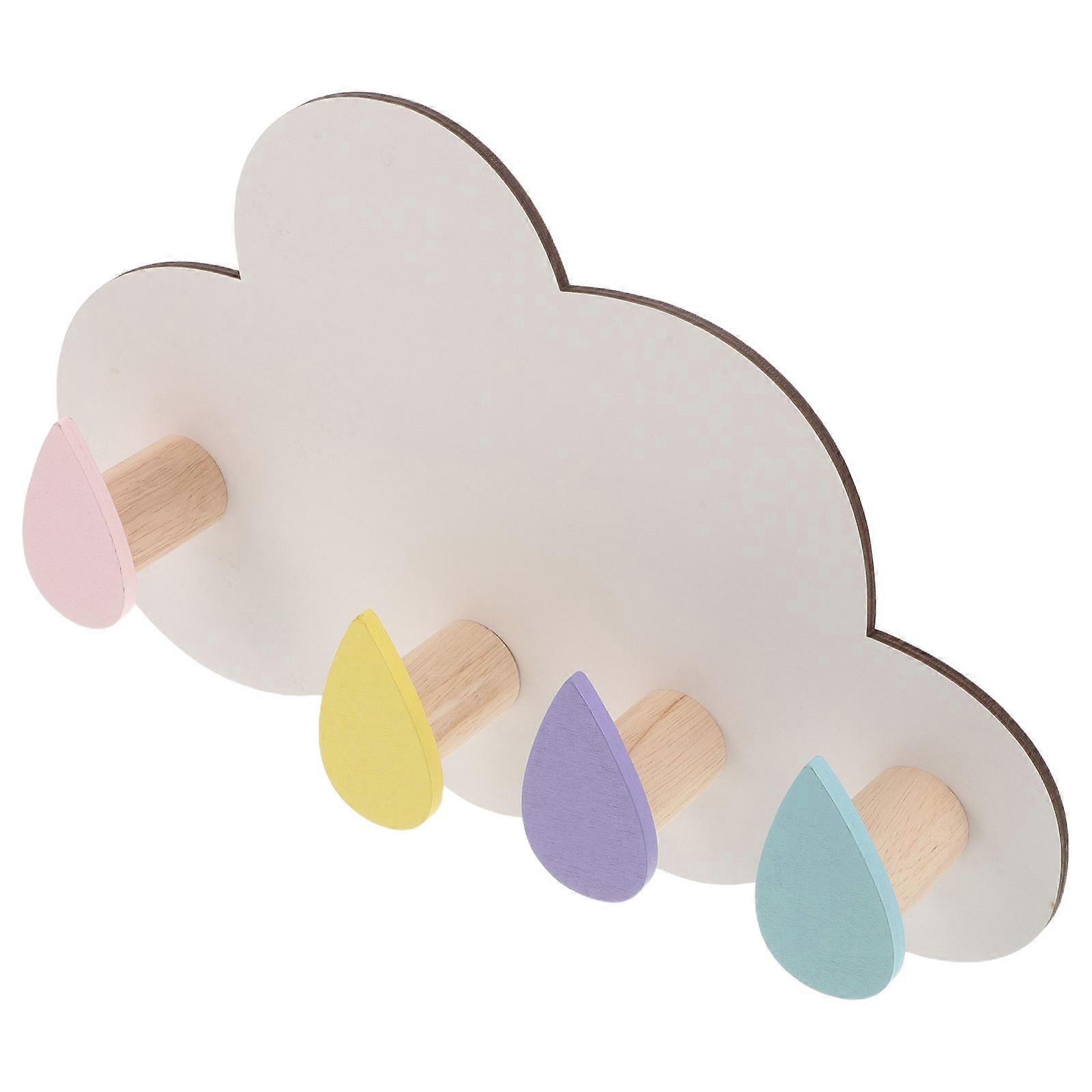 Wall Hooks for Hanging Solid Wood 2Pcs Cloud Shape Coat Rack White