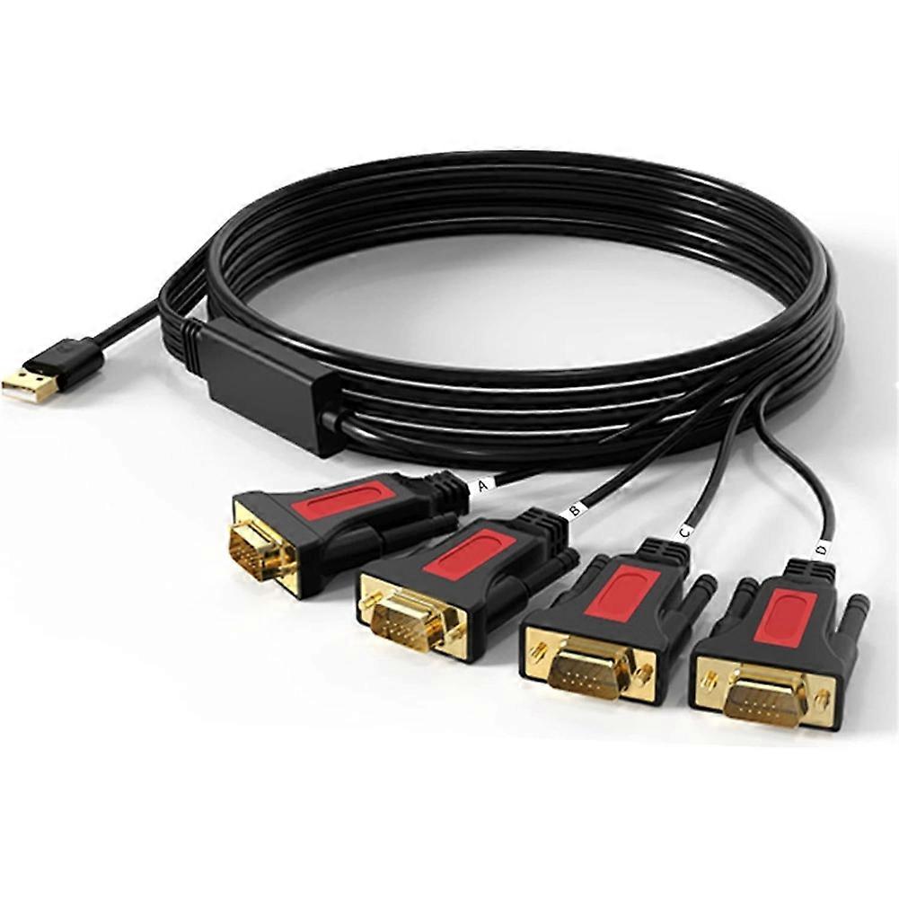 4 Port USB to RS232 DB9 Serial (9-Pin) Adapter Cable for MAC OS, Windows, Android, Linux