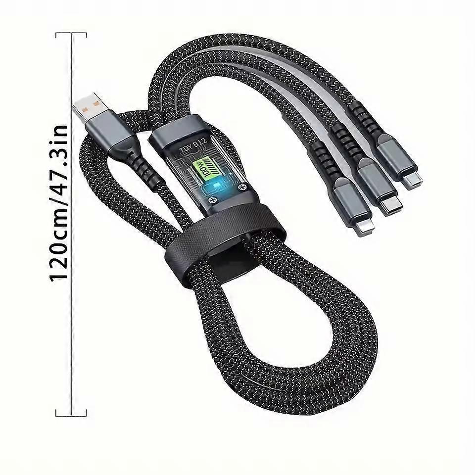 100W 3-in-1 USB Fast Charging Cable - PD & Data Sync for iPhone/Huawei/Samsung/Xiaomi, Tech Gift for Travelers/Students.