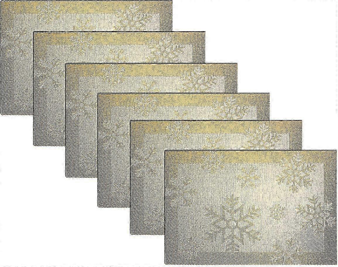 Gold Washable and Heat-Resistant Dining Room Placemats with Snowflake Woven Design Easy to Clean Set of 6 for Christmas Decor 25-26