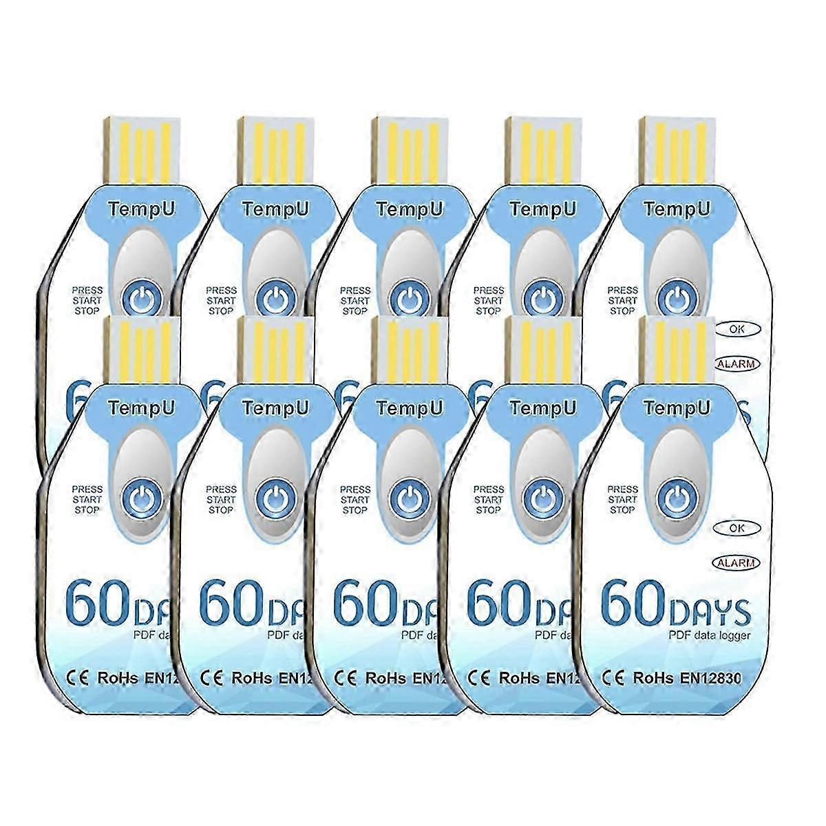 Temperature Data Logger USB Disposable PDF Temp Recorder Thermometer Logger TempU02 60 Days compatible with Cold Chain 10 Pack