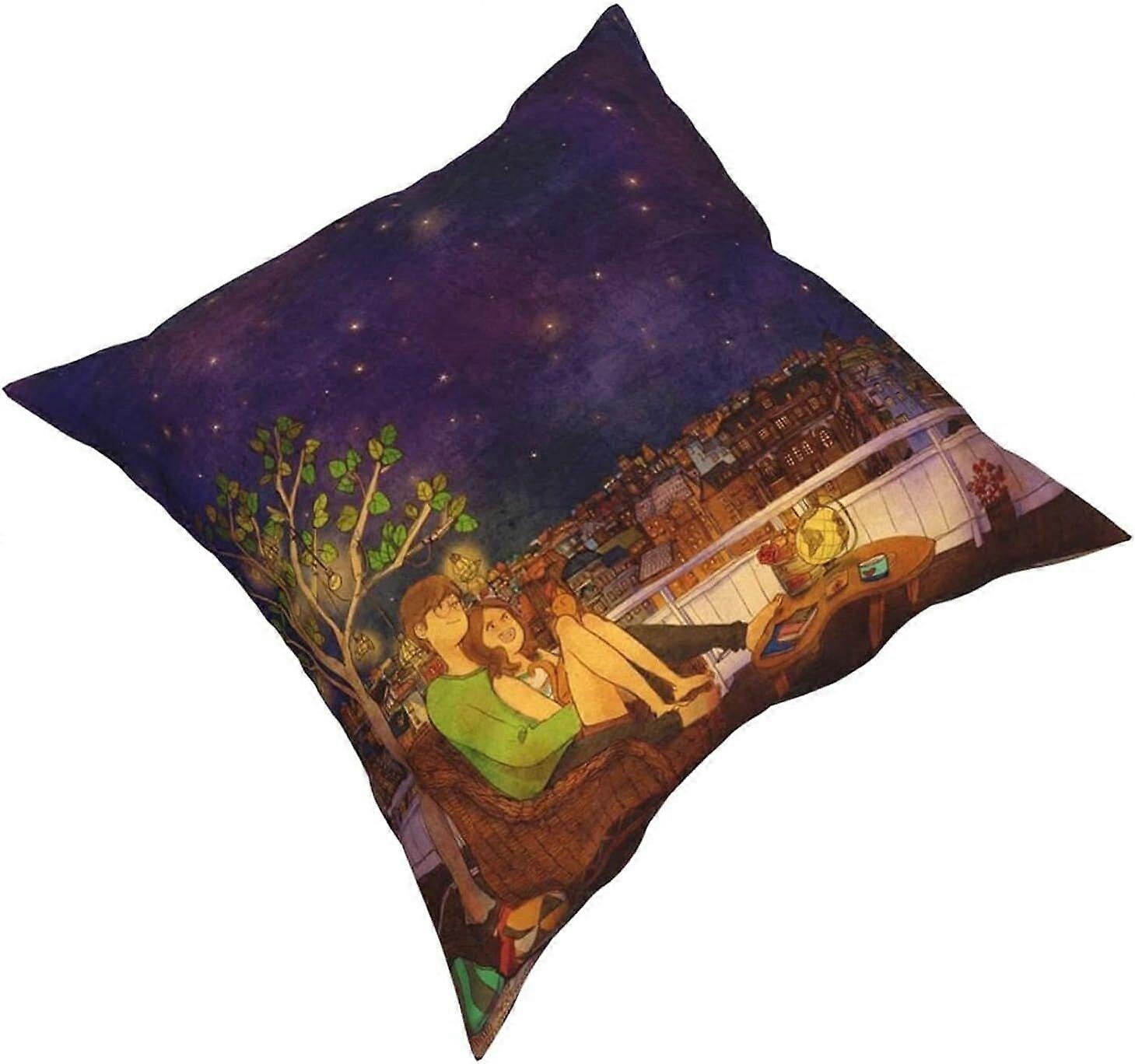 v1248星月夜空冬の山のタペストリー枕カバーファッションスクエア枕カバークッションカバー装飾スロー枕カバー45 x 45 cm-Black10-18 "x1