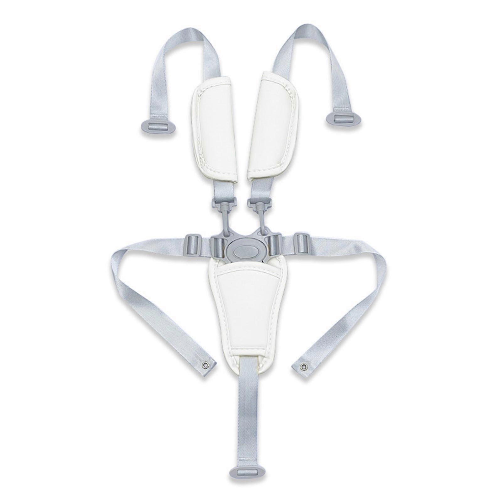Infant Safety Restraint System 5 Point Adjustable Harness For Feeding Chairs Strollers Soft PU Leather Comfort Padding  White