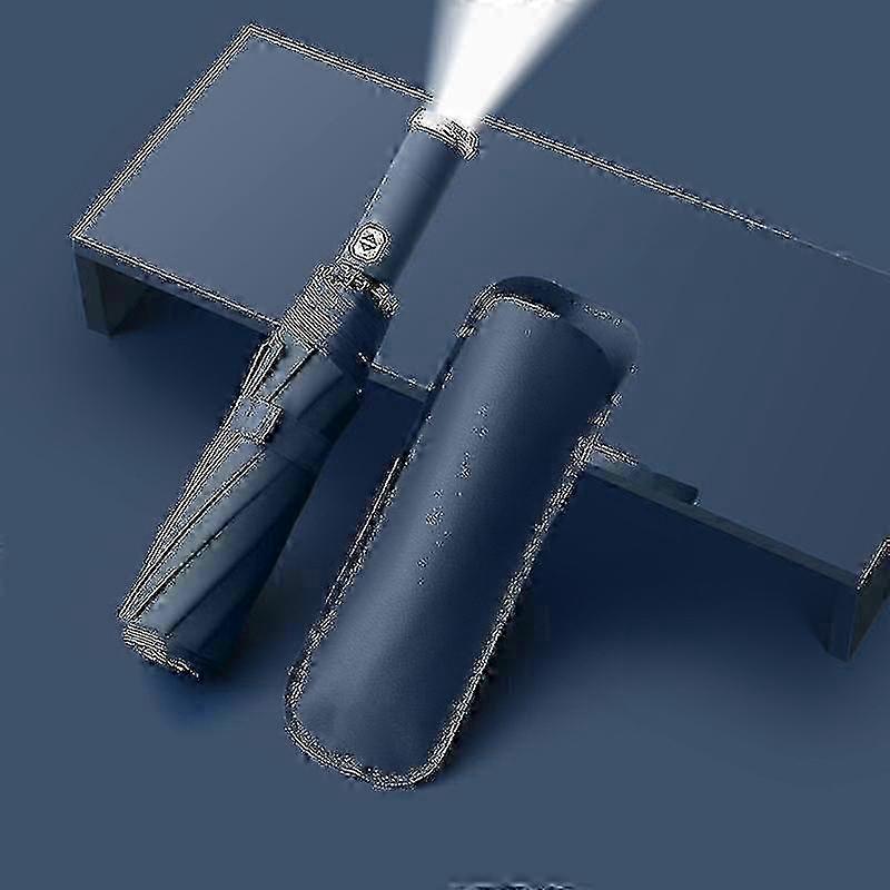 Lightweight Windproof Compact Travel Black Rain Umbrella Auto Open Close With Two Position Rotating Led Flashlight Handle s