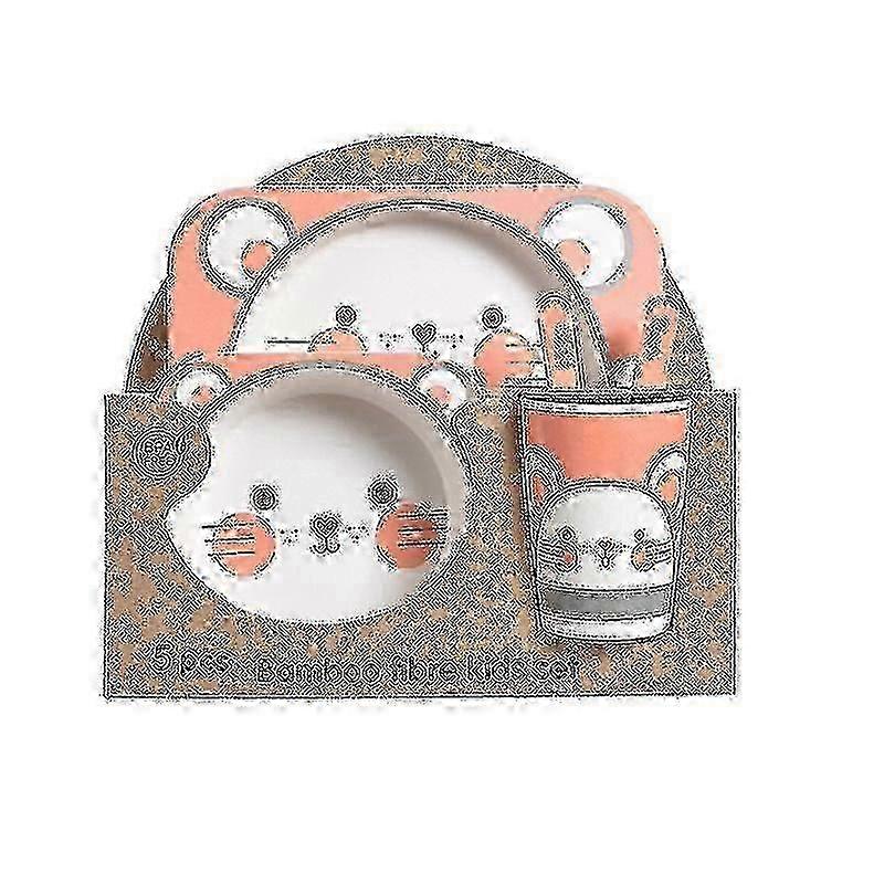 Five-piece Bamboo Fiber Children's Tableware Animals Pattern Kid Sets