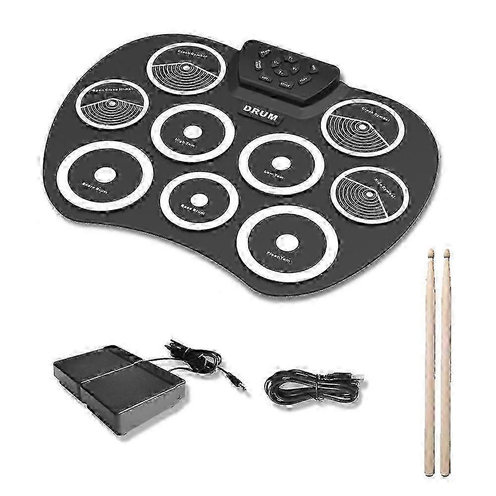 Portable 9-Pad MIDI Interface Electronic Drum Set with Drumsticks and Pedals