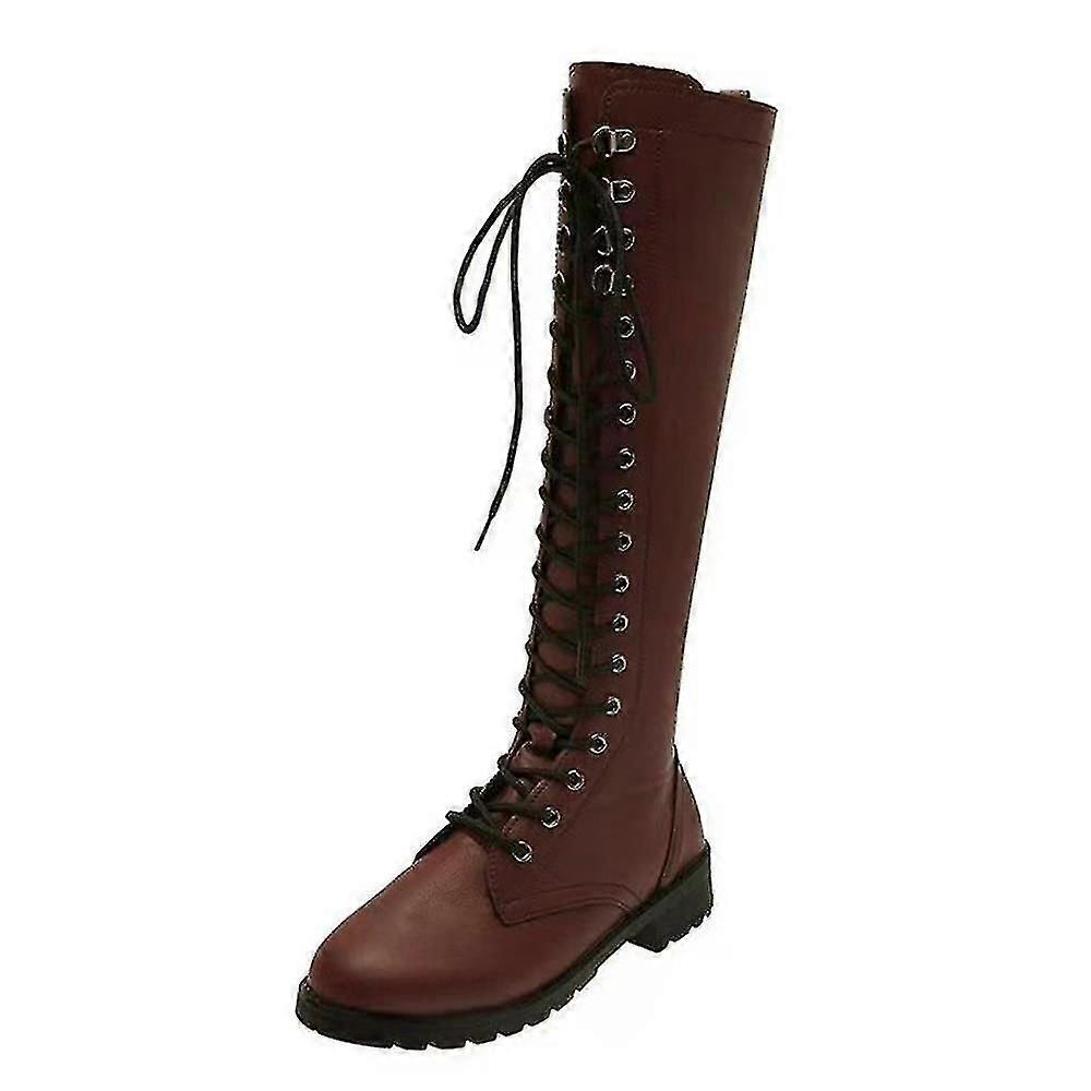 Damesmode Tether High Boots Lace Up Round Toe Boots