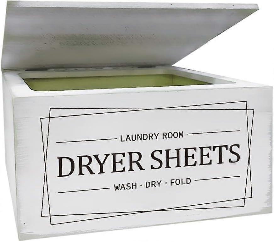 Dryer Sheets Holder with Lid - Rustic Vintage Laundry Organizer, Compatible with Dryer Ball Pods & Fabric Softener, White Dispenser Box