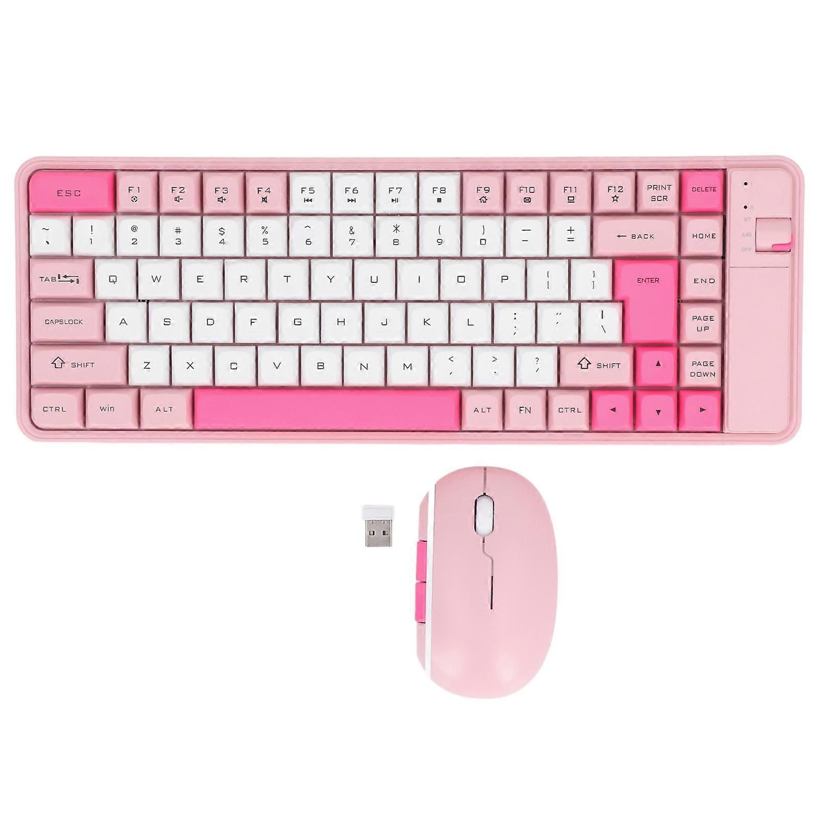 Wireless Keyboard and Mouse Combo 84 Keys QWERTY USB Bluetooth Contrast Color Pink Set