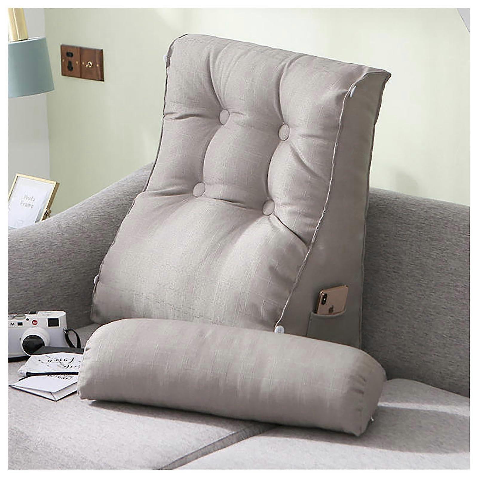 Bed Reading Pillow with Removable Neck Support and Washable Cover for Sitting Up in Bed, Grey