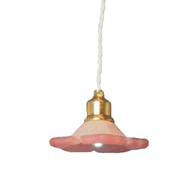 Dolls House Ceiling Lamp Cranberry Daisy Shade Miniature Led Battery Light