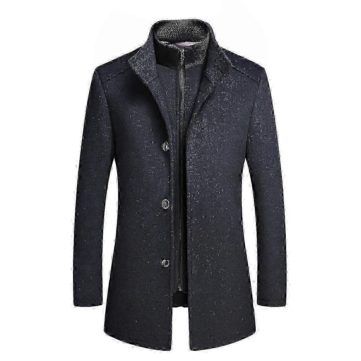 VAWAN Mens Ull Solid Avtagbart Foder Tjock Slim Overcoat