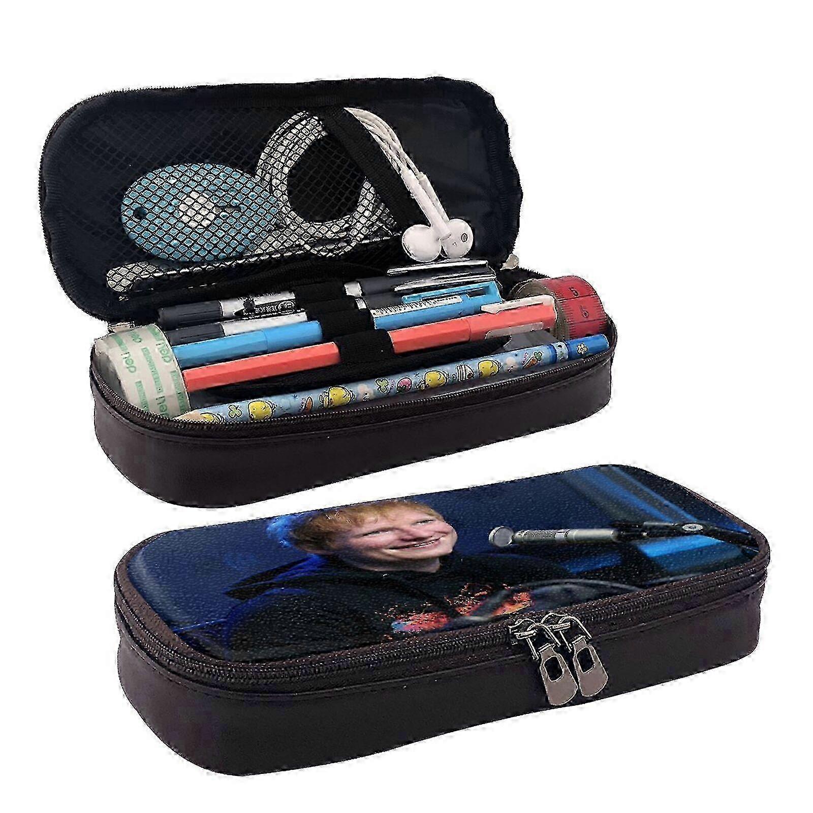 j9 Ed Sheeran Pencil Case Lightweight Brown Pen Organizer with Elastic Loops & Zipper Closure g9