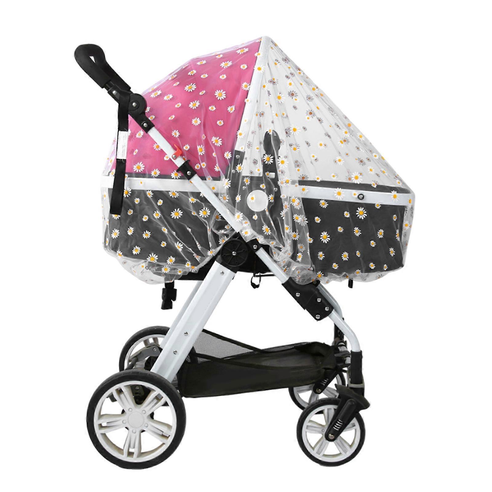 Infant Stroller Netting Lovely Daisy Embroidery Pram Net Guard Comfortable Fit Mesh Fly Net Protection Cover  Daisy white