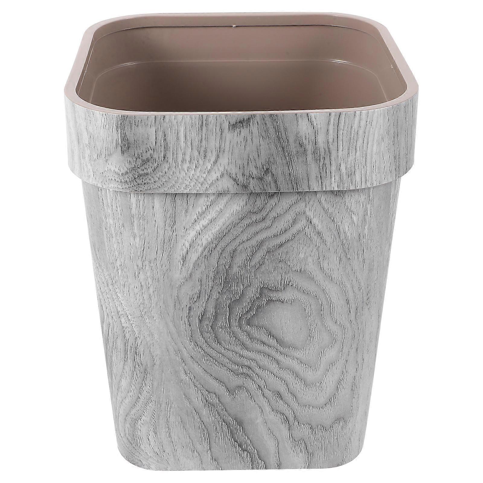 Wood Grain Trash Can Container for Home Use 1 Piece Grey PP Material