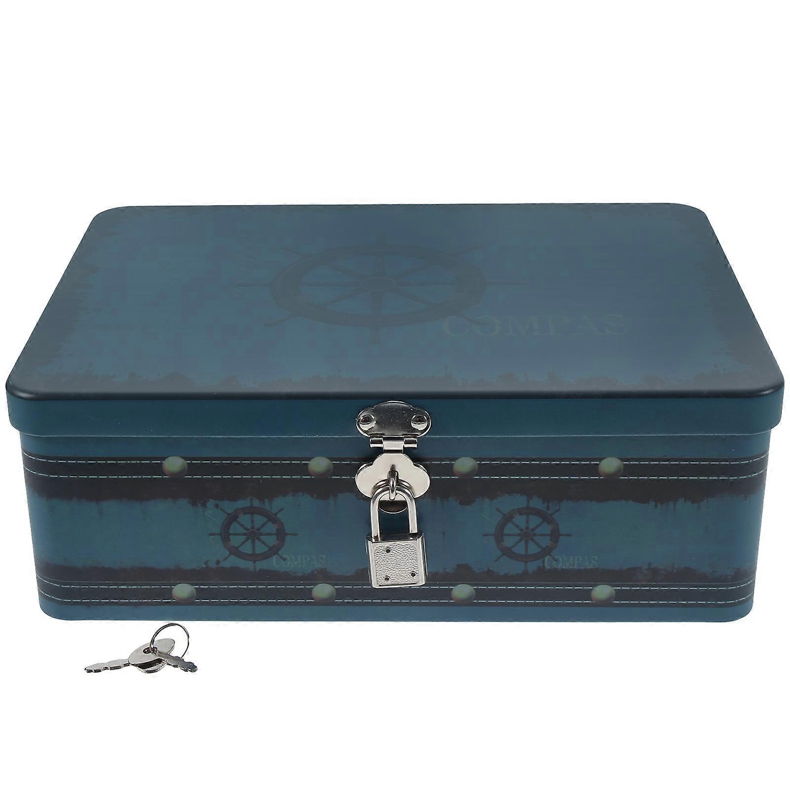 Lockable Tinplate Storage Box for Desktop Use with Key