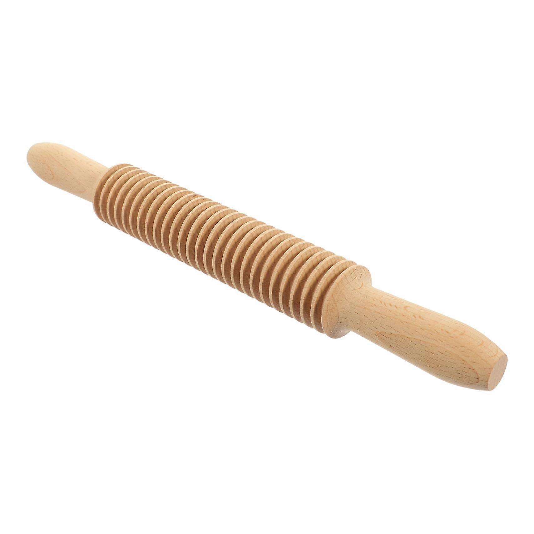Wooden Pasta Roller with Textured Lattice Cutter for Homemade Noodles, Cookies and Bread Baking