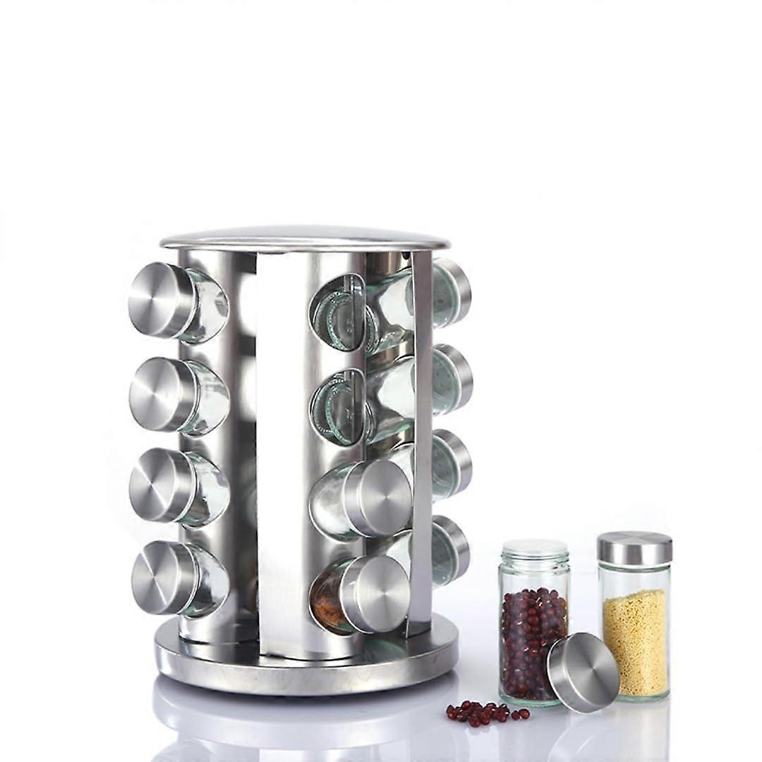 Spice Rack 12 Jar Stainless Steel 360° Rotating Kitchen Countertop Organizer with Stable Base