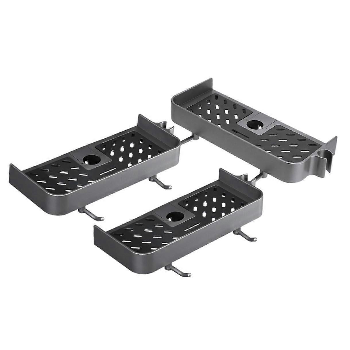 3pcs No Drilling Adjustable Shower Shelf Rack with Drainage for Bathroom Wall Storage Organizer