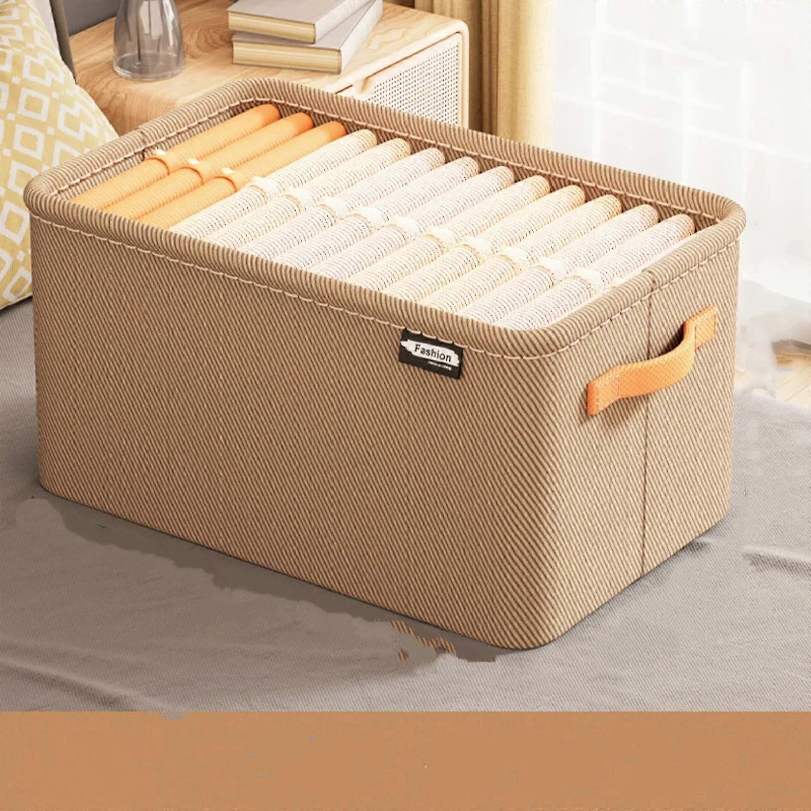 Extra Large Wardrobe Organizer with Six Compartments Foldable Clothing Storage Box Khaki