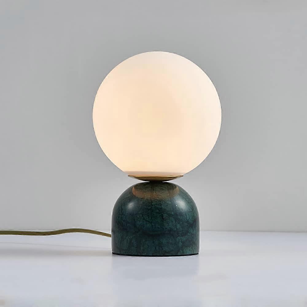 Green Modern Bedside Lamp with Marble Base and Glass Shade, Small Table Lamp for Bedroom