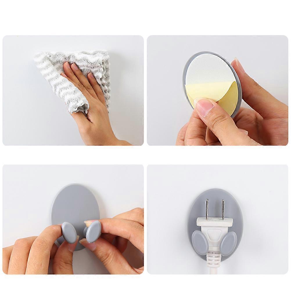 Beige Adhesive Plug Holder Multifunctional Oval Hook for Plug Holding 8Pcs
