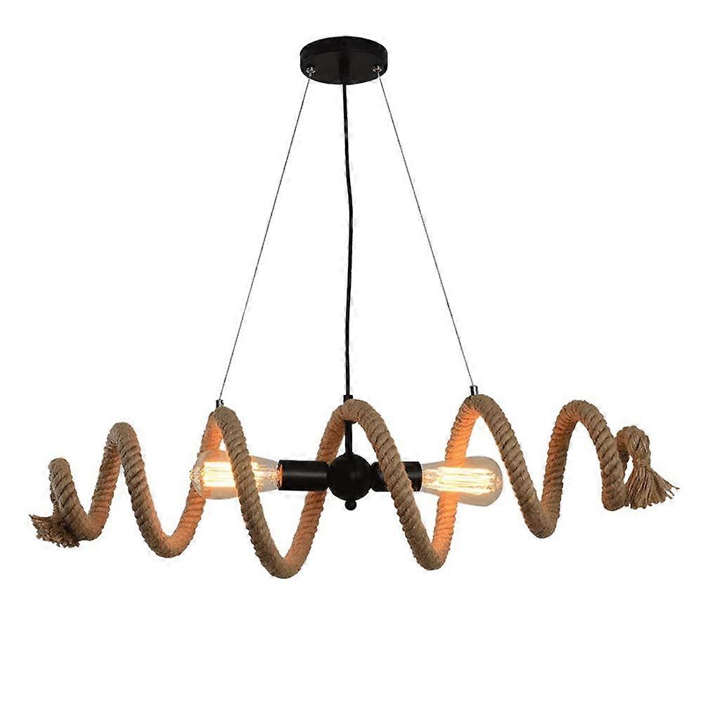 Vintage Rope Ceiling Light with Adjustable Hemp Rope, Farmhouse Dual Fixture Rustic Chandelier