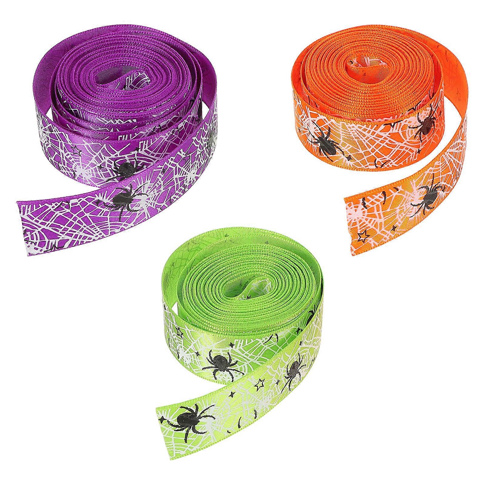 Assorted Color Spiderweb Design Halloween Ribbon Rolls for Crafting Present Wrapping and Party Decorations 3 Count
