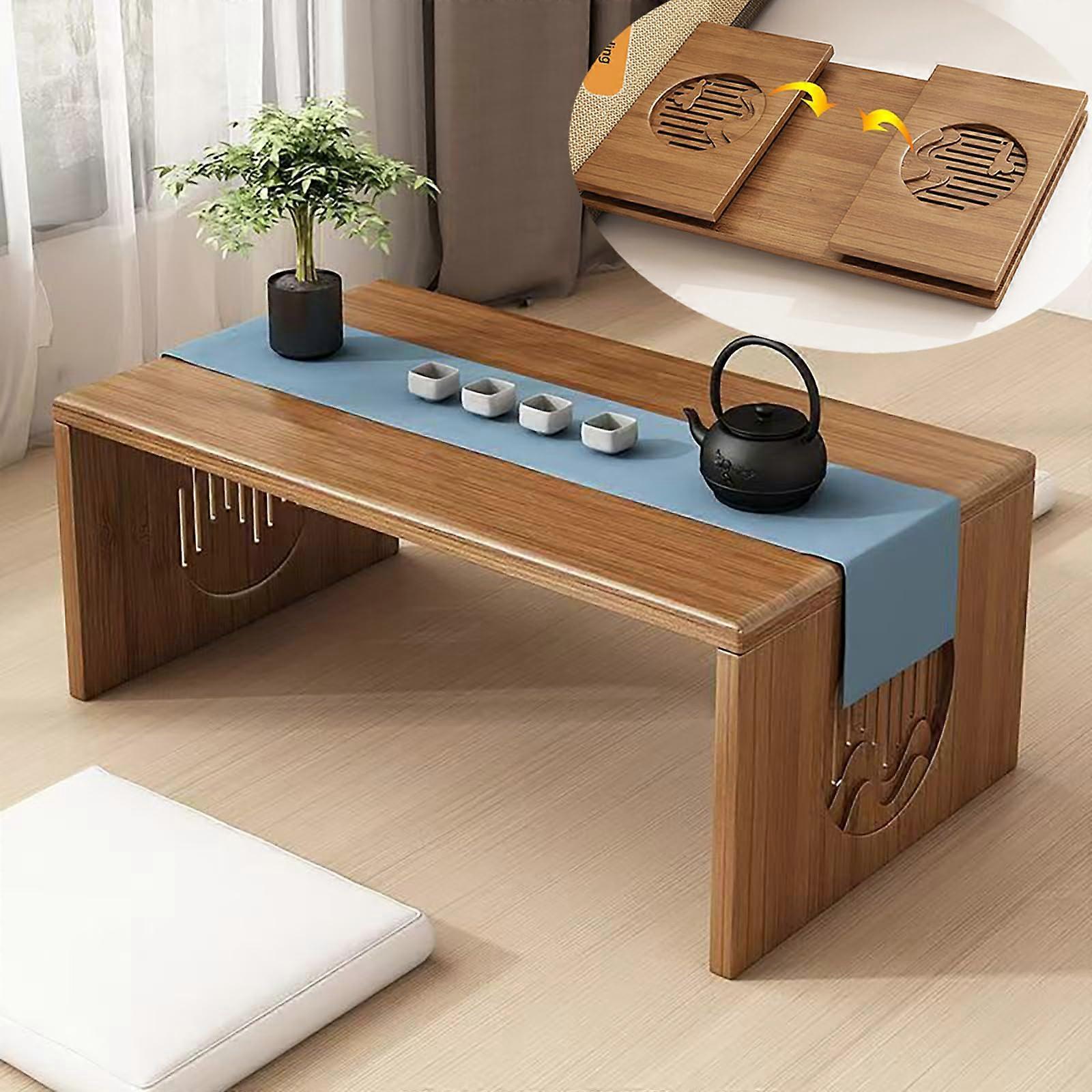 Japanese Floor Table Solid Wood Bamboo Foldable Low Coffee Table for Floor Seating 39.3x14.6x11.8