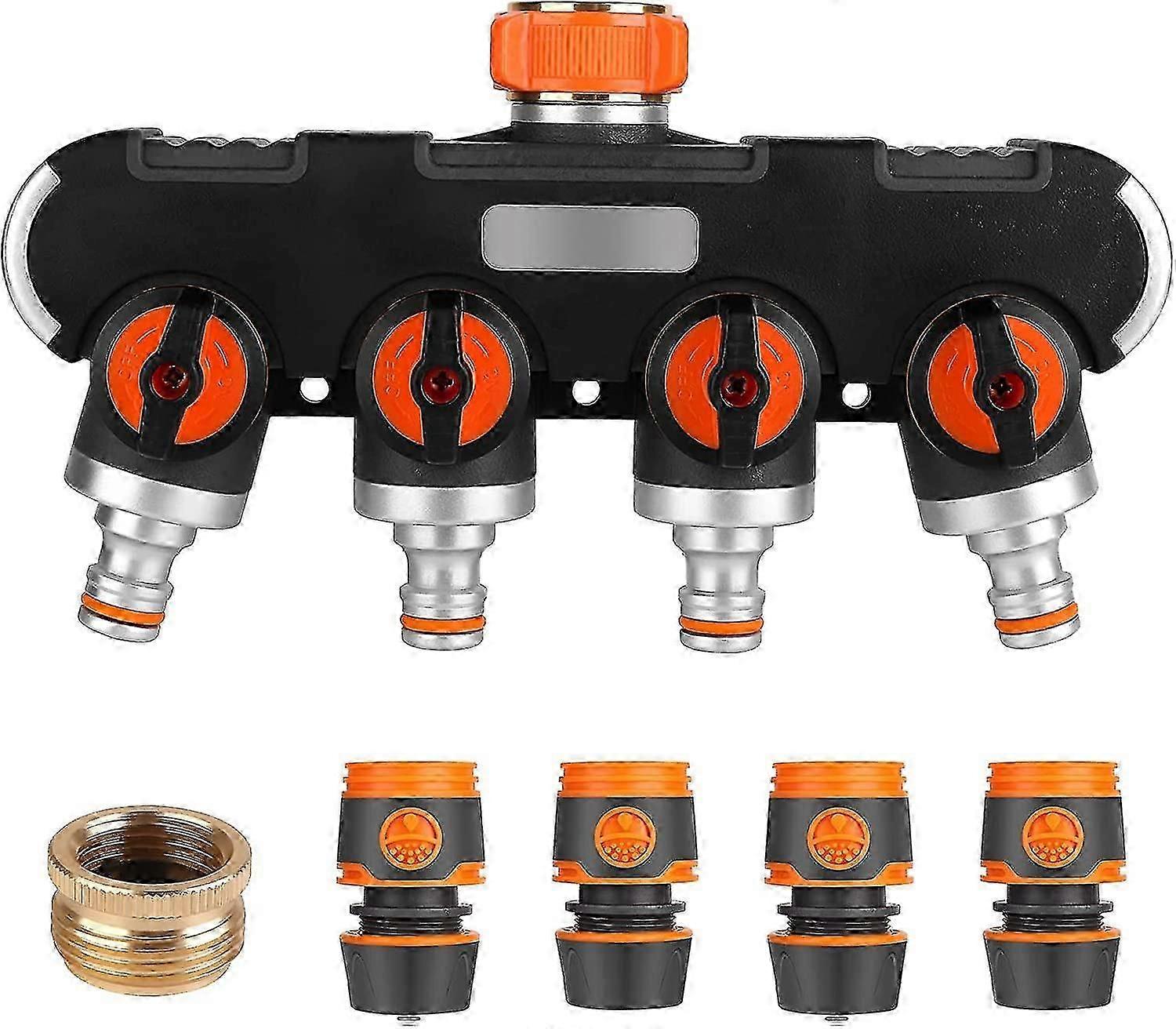 4 Way Water Dispenser - 3/4" And 1/2" Water Dispenser With Tap Valve, Connect Two Devices Simultaneously, Adjustable Water Flow, Garden Watering Adapt