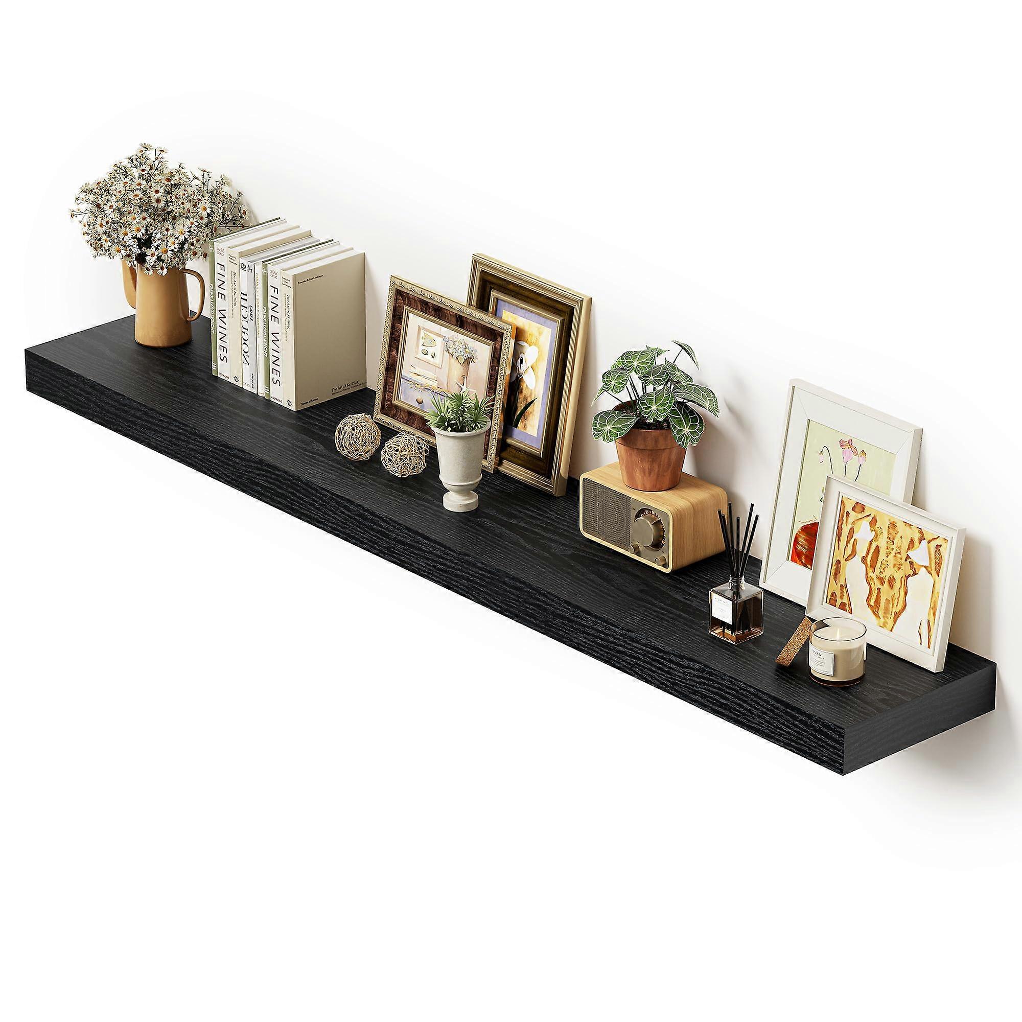 Rustic Floating Shelves 55 Inch Extra Deep Wall Shelf with Invisible Brackets for Living Room