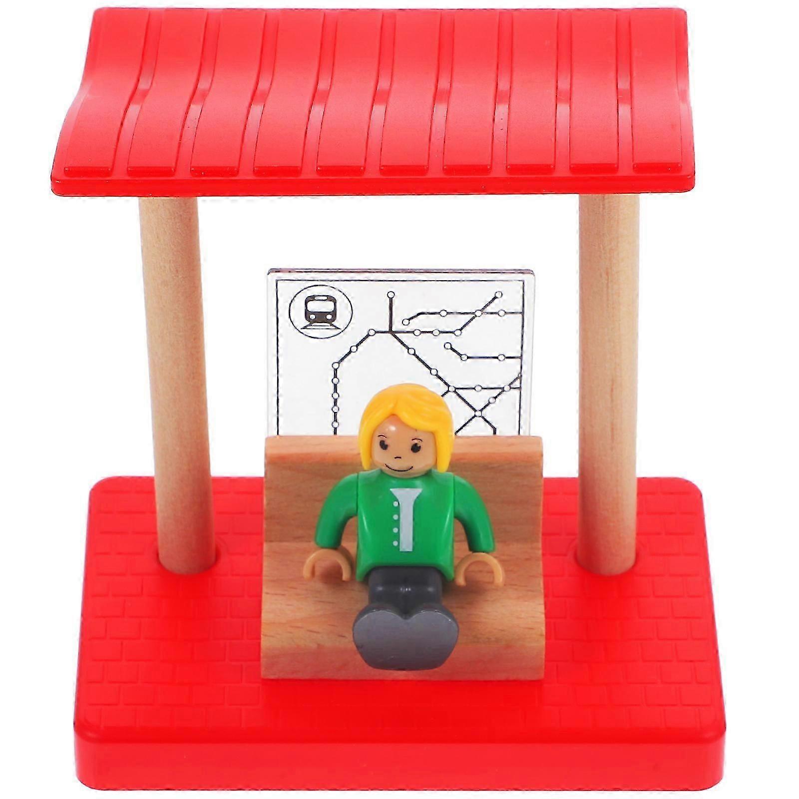 Fire Train Track Accessory Wooden Simulation Station Platform Toy 1Set