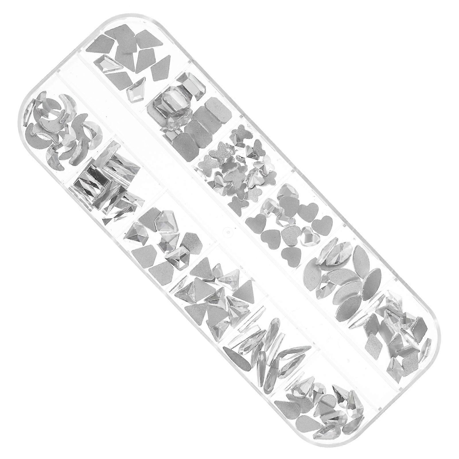 Glass Nail Charms Silver Flatback Rhinestones for Manicure 2 Boxes