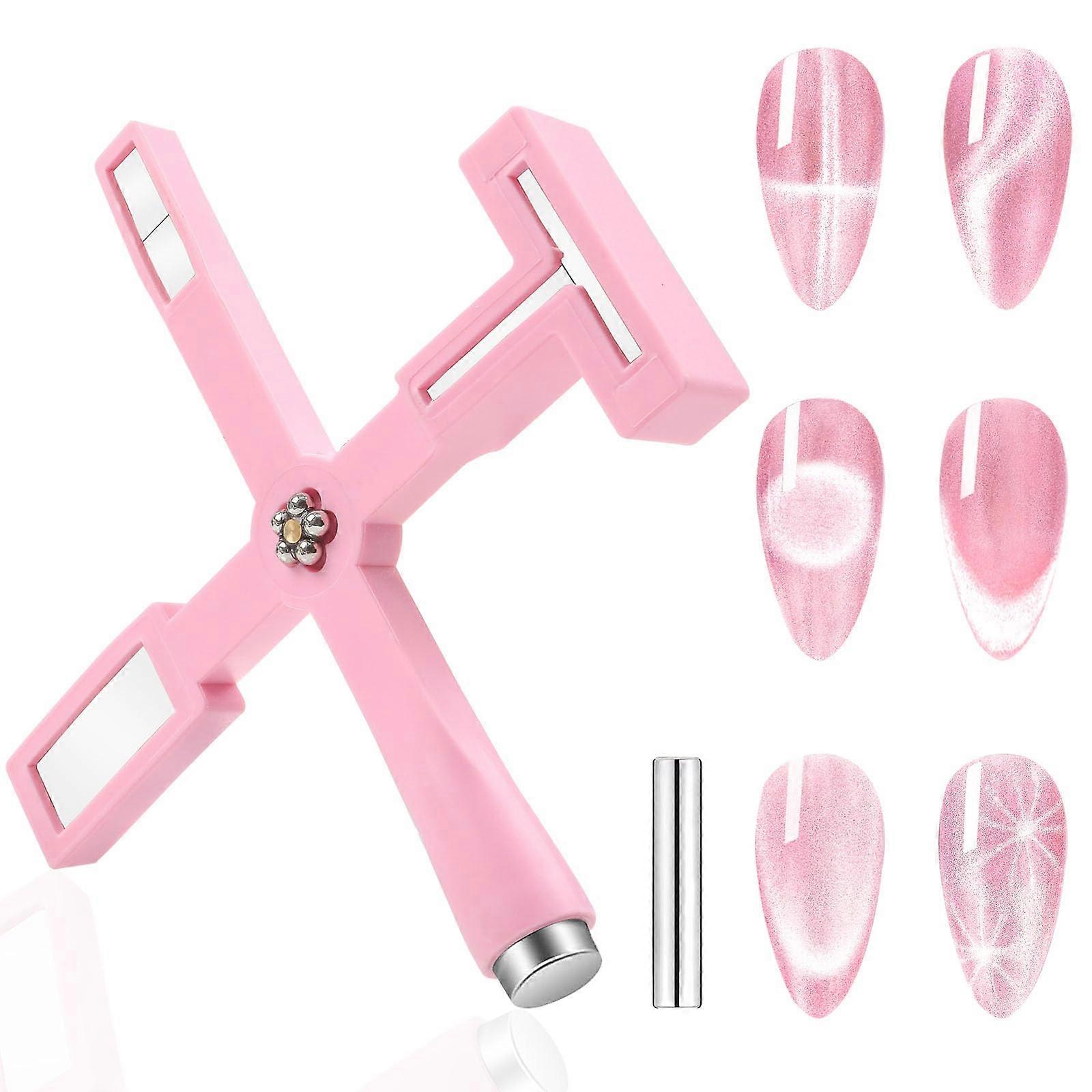 5 in 1 Cat Eye Nail Magnet Tool Set with DoubleHead Pen for DIY Nail Art Design, Pink