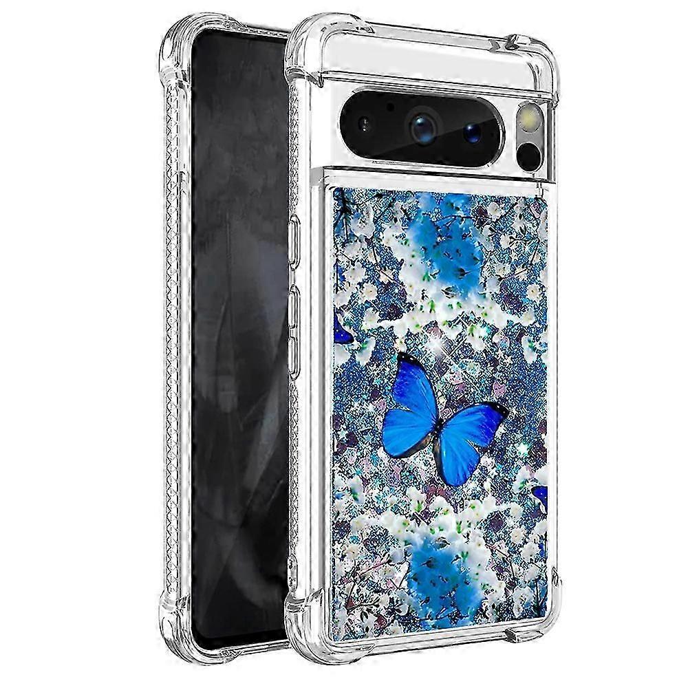 For Google Pixel 8 Pro TPU Case with Quicksand and Pattern Printed - Black White Puppy