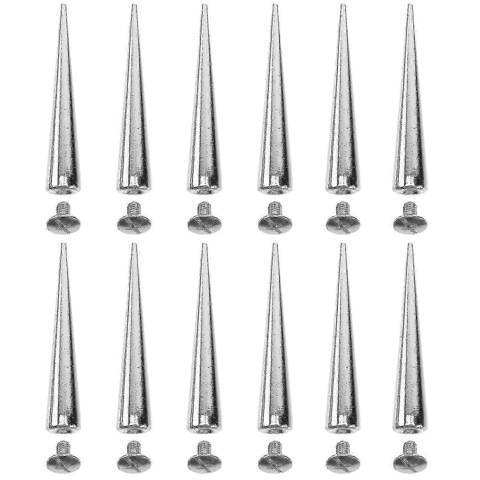 10pcs Solid Punk Bullet Large Spikes Metal Leather Rivets Diy Silver Cone Studs
