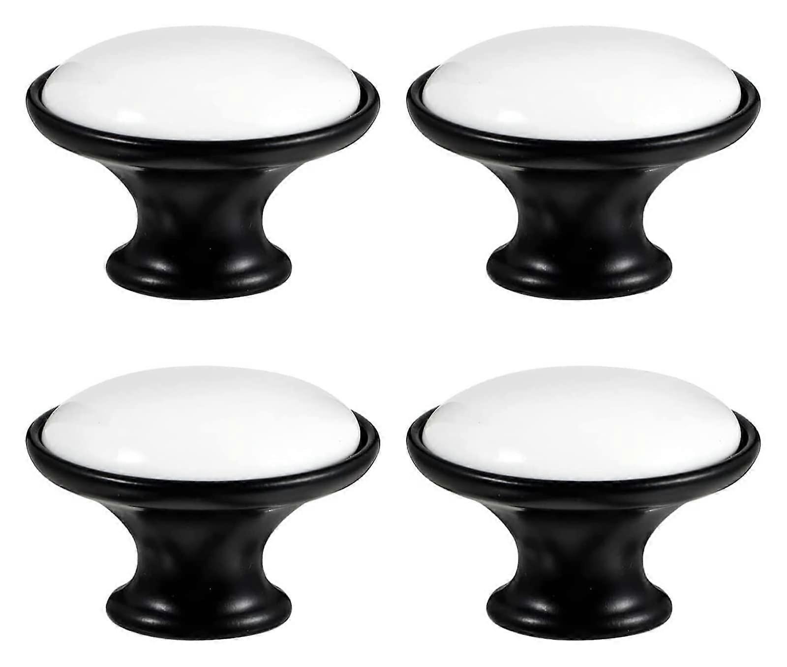 Vintage Ceramic Cabinet Knobs and Black Oval Drawer Pull Handles, 4pcs Durable Retro Design