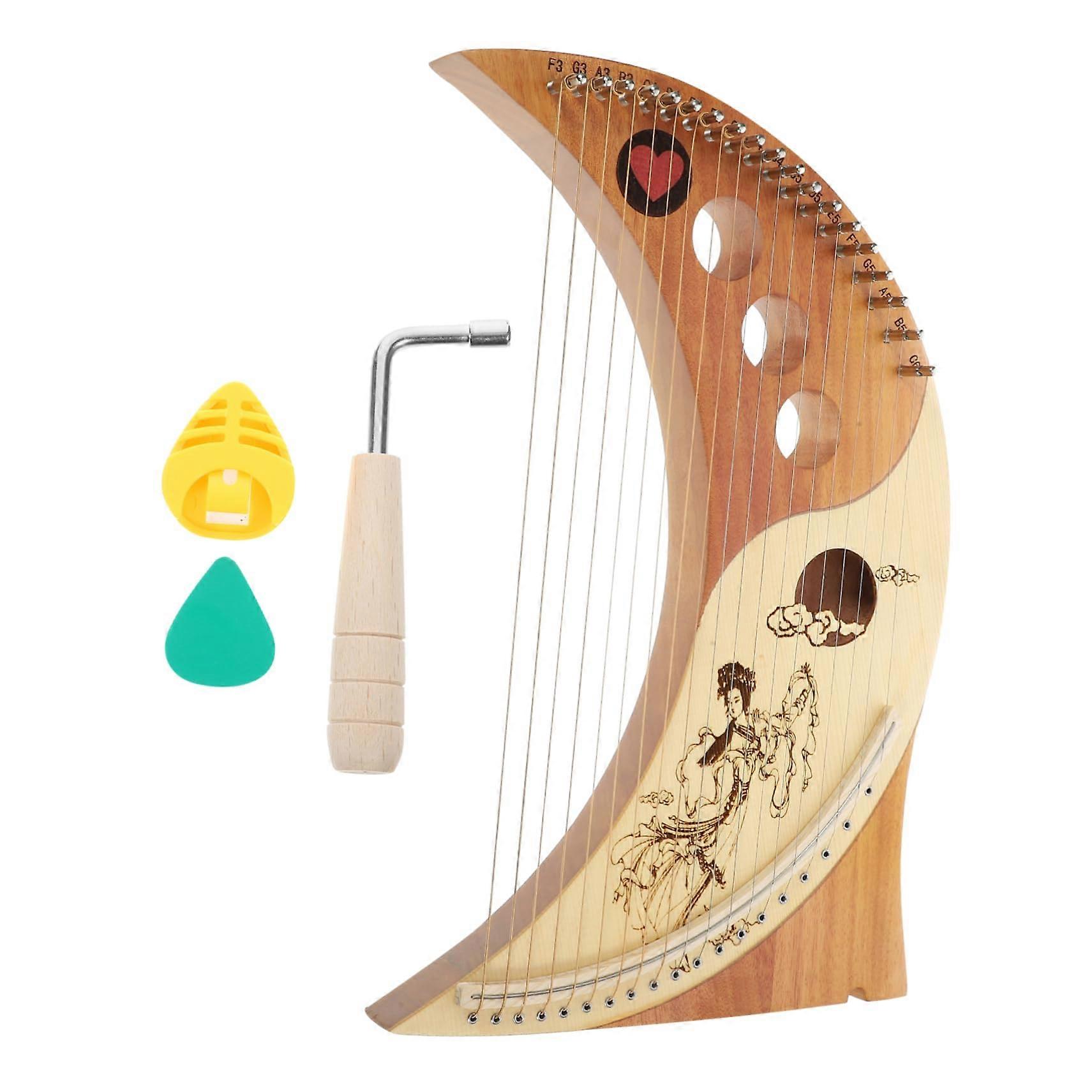 Lyre Harp with Extra Strings and Tuning Bar, Wooden Stringed Instrument for Beginners and Practice