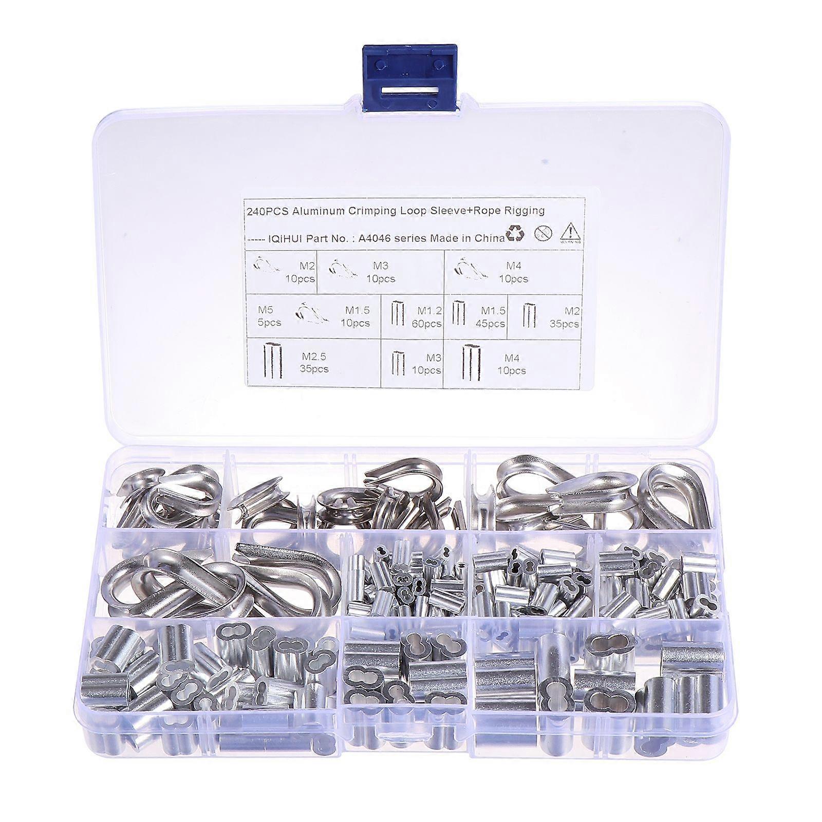 240 Pcs Stainless Double Barrel Ferrules Crimping Loop Sleeve for Wire and Cable