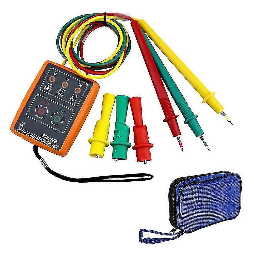 Phase Tester Rotating Field Measuring Device, 3 Phase El Sequence Indicator Pressure Rotation Meter with LED and Buzzer