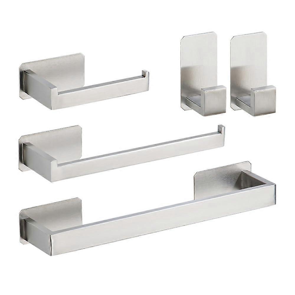 304 Stainless Steel Bathroom Hardware Set, No Drilling, Rust Resistant, Silver 5pcs Accessories