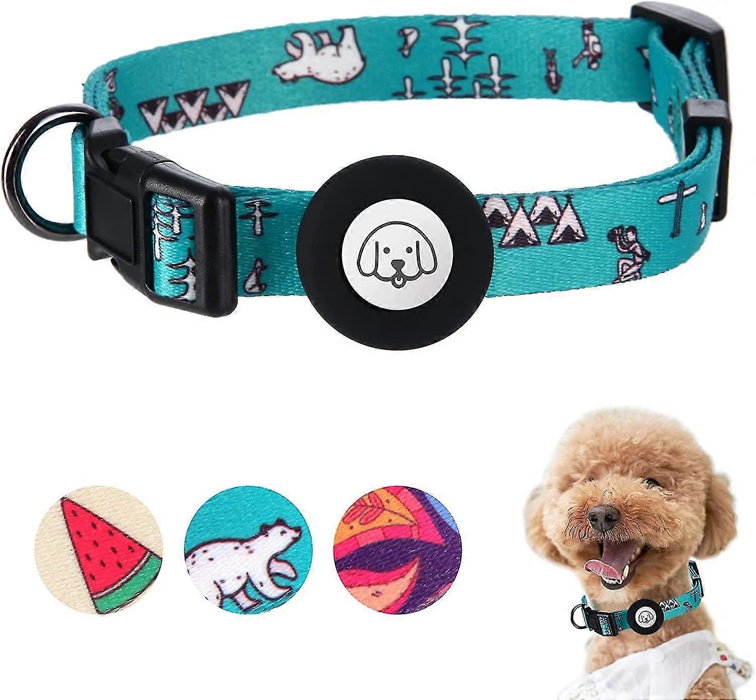 Adjustable Soft Airtag Dog Collar, Print Flower Multicolor Cute Patterns