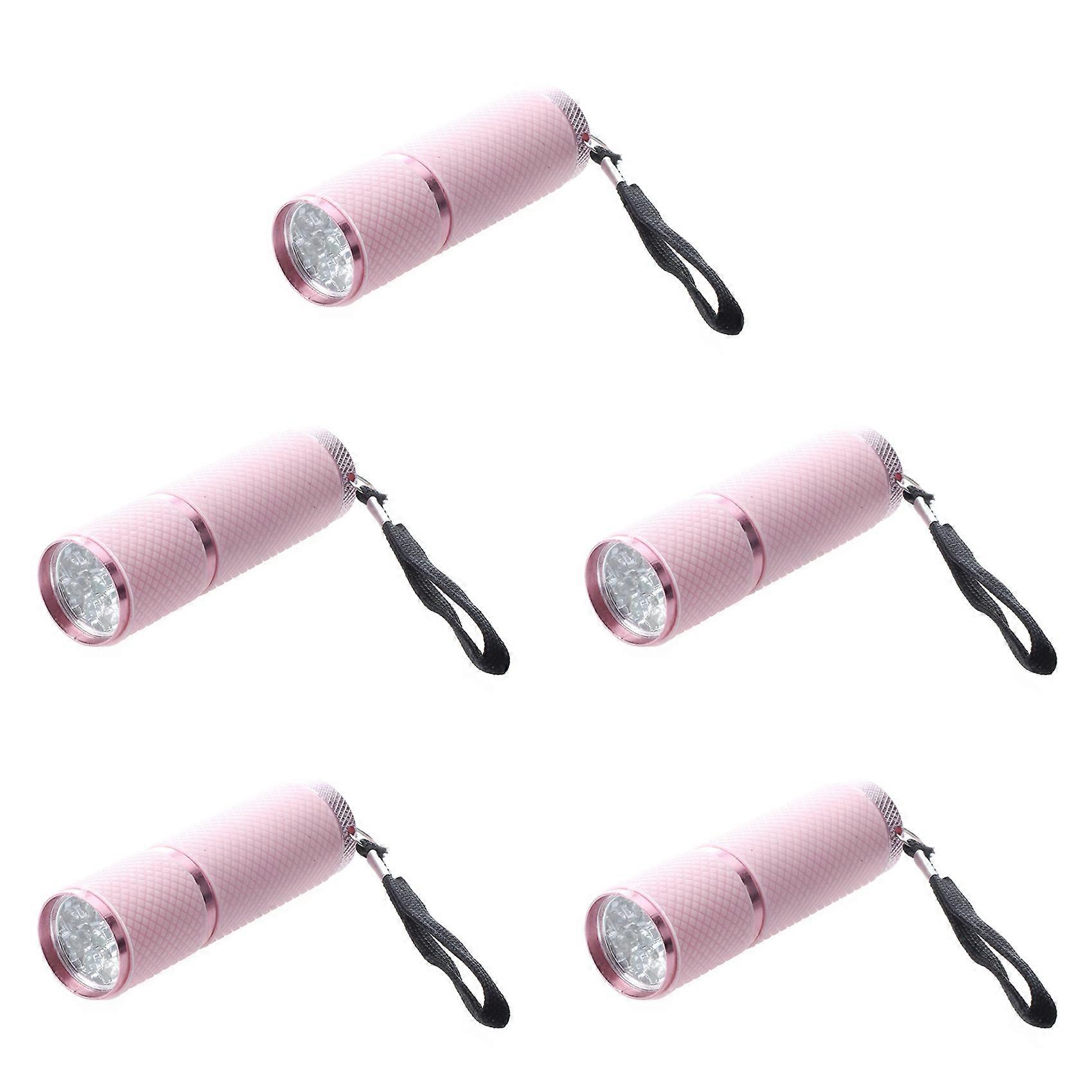 5X Outdoor Mini Pink Rubber Coated 9-LED Flashlight Torch