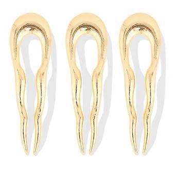 Gouden Franse haarspelden, 3 stuks, sterke grip, antislip, golvend ontwerp, voor opgestoken haar en dik haar.