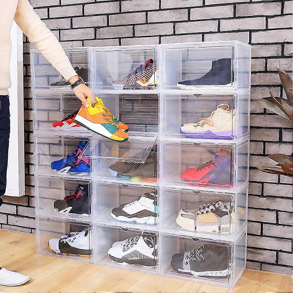 Clear Magnetic Stackable Dustproof Shoes Storage Container Display Box Organizer,Clear
