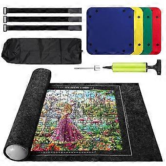Puzzle Mat Roll Up for 1500 Pieces, Jigsaw Puzzle Felt Mat with Inflatable Tube and 4 Sorting Trays, Black