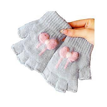 1 par vinterhandskar med halva fingrarna för kvinnor söta fingerlösa vantar med rosett plyschiga varma stretchiga handskar för kvinnor flickor Jikaixiang
