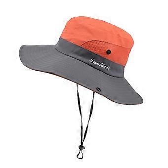 Women's Ponytail Summer Sun Hat UV Protection Wide Brim Foldable Hunting Fishing Hat(Orange)